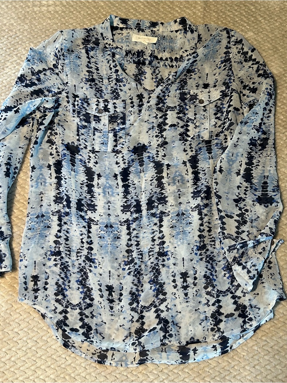 Vince Camuto White with Blue and Navy Blouse